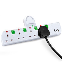 Duronic 4-Way UK Plug Adaptor with USB-A Ports (2.4A) and USB-C 12W, Surge Protected 3kW