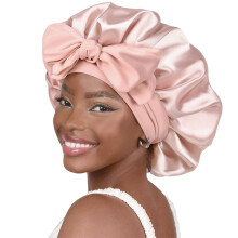 (Rose pink) Silk Satin Bonnet for Hair Care - Pink, Adjustable