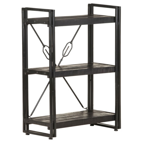 VidaXL vidaXL Solid Mango Wood 3-Tier Bookcase Black 60x30x80 cm Book Rack Bookshelf