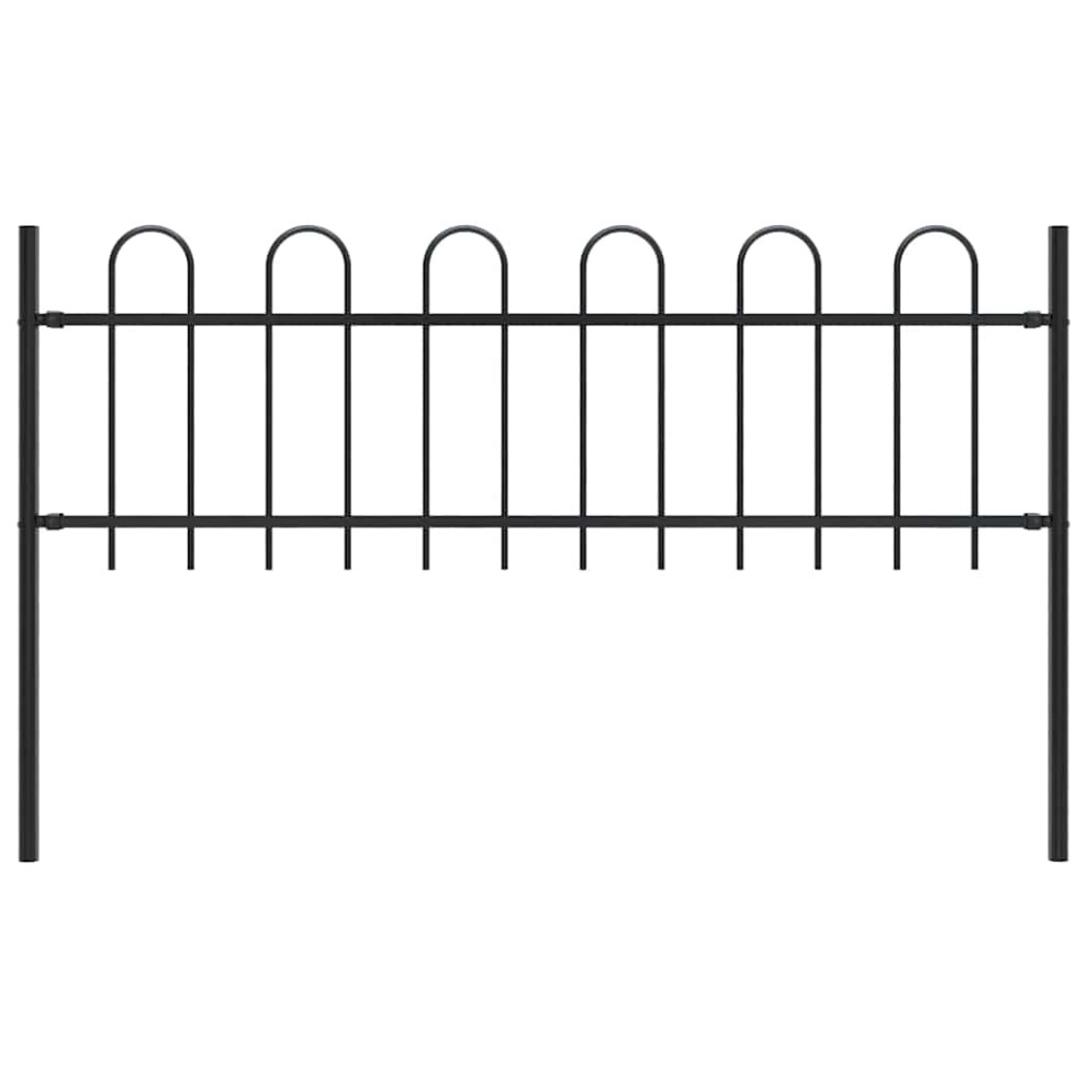 Vidaxl Garden Fence With Hoop Top Fence Panel Border Fence Steel 1.8 M Black 8719883586953