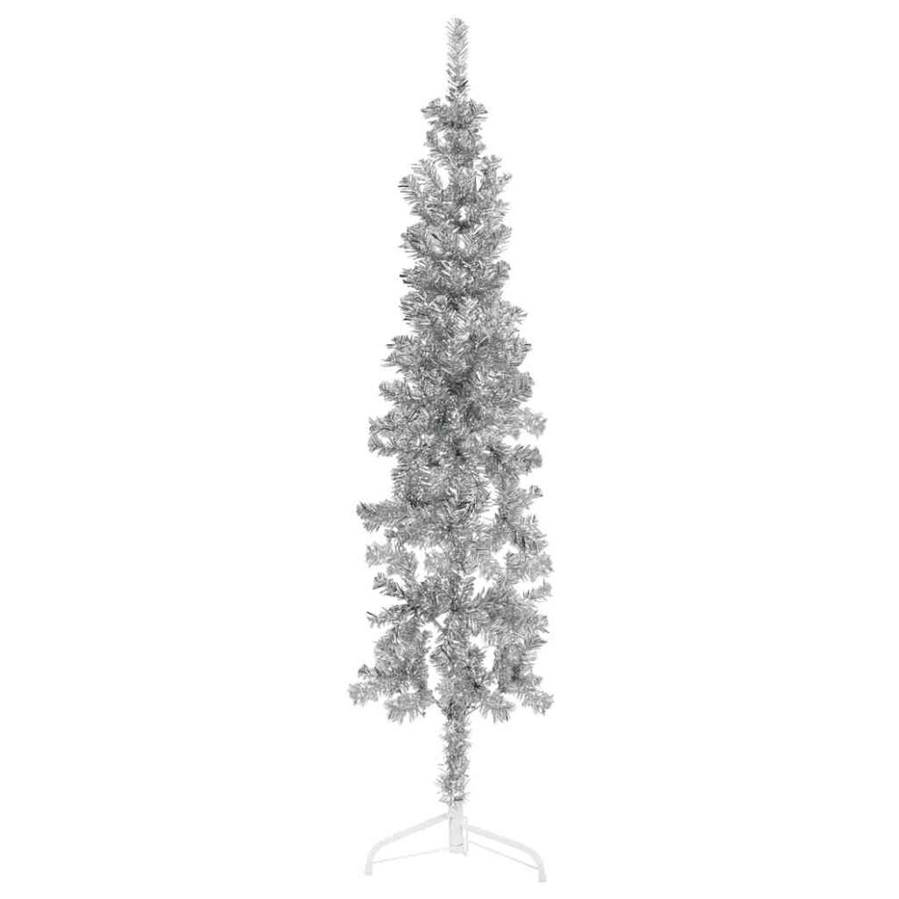 Vidaxl (Silver, 180 Cm) Slim Artificial Half Christmas Tree With Stand Xmas Artificial Tree
