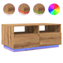(artisan oak, 90 x 49 x 40 cm) vidaXL Coffee Table with LED Lights Hallway Accent End Table Side Sofa Table