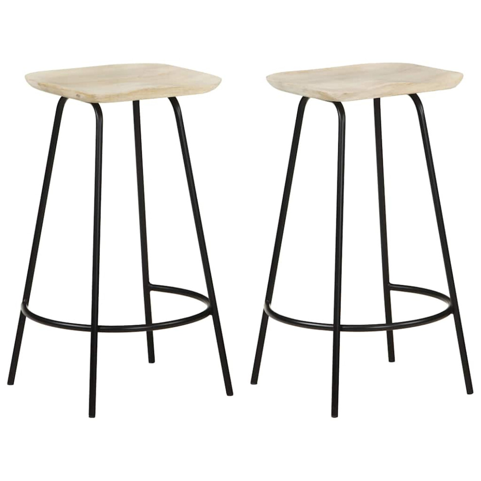 vidaXL 2x Solid Mango Wood Bar Stools Kitchen Stool Armchairs Garden Chairs