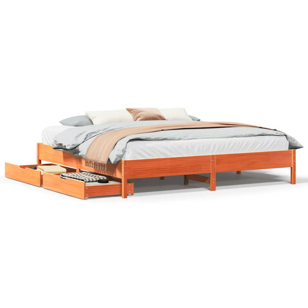 Vidaxl Bed Frame Home Bed Base Bedstead Wax Brown 200X200 Cm Solid Wood Pine