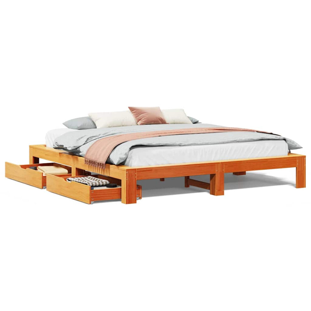 Vidaxl Bed Frame Without Mattress Bed Wax Brown Super King Solid Wood Pine