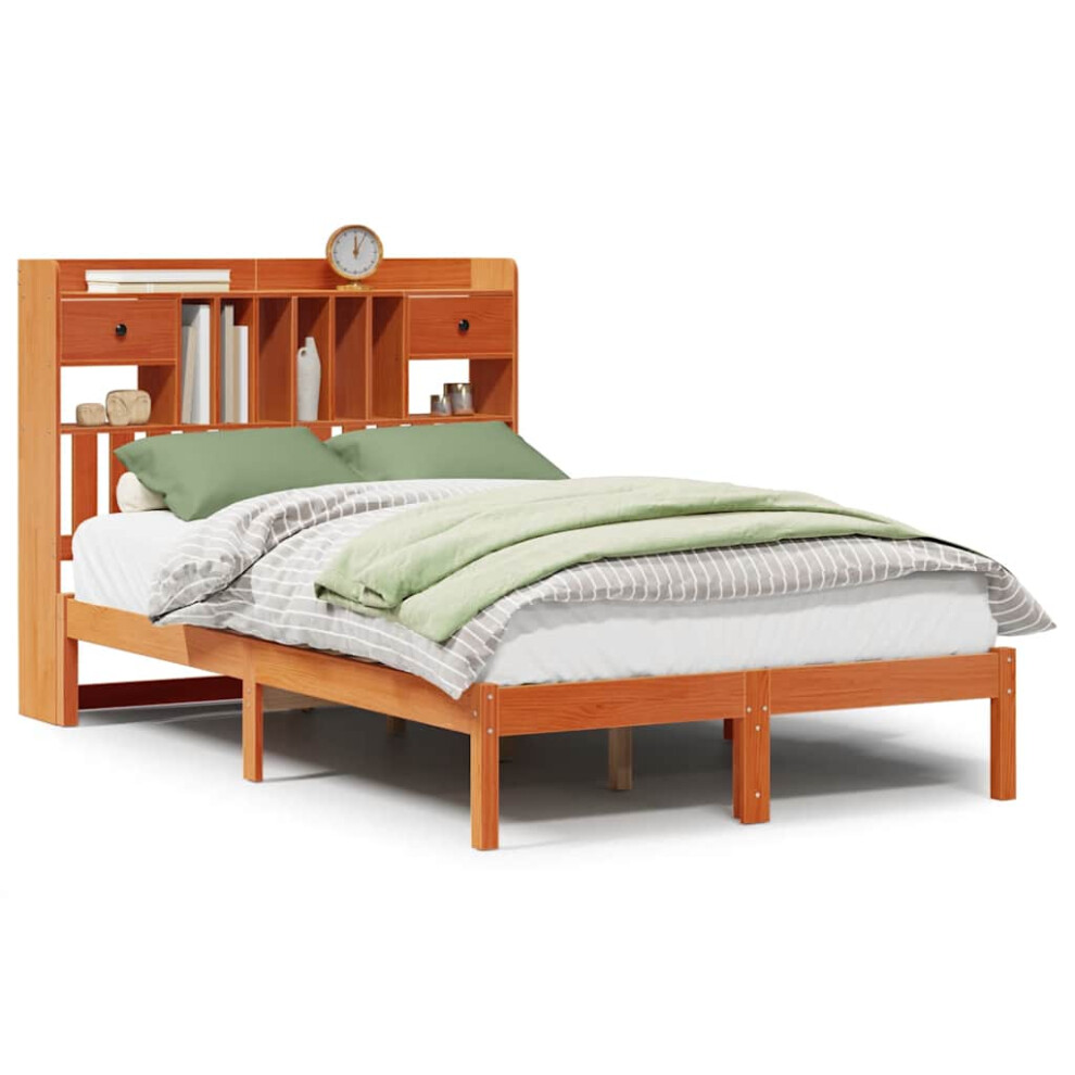Vidaxl Bookcase Bed Without Mattress Bed Wax Brown Double Solid Wood Pine