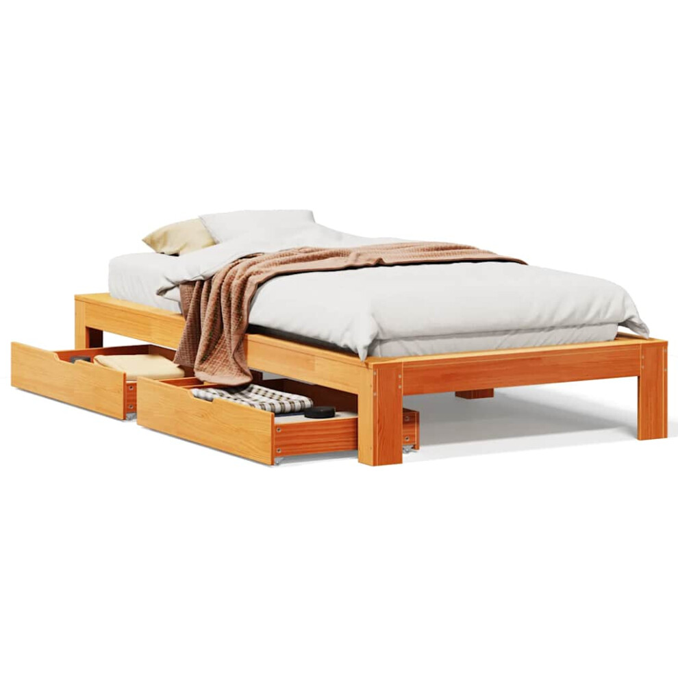 Vidaxl Bed Frame Without Mattress Bed Wax Brown Small Single Solid Wood Pine