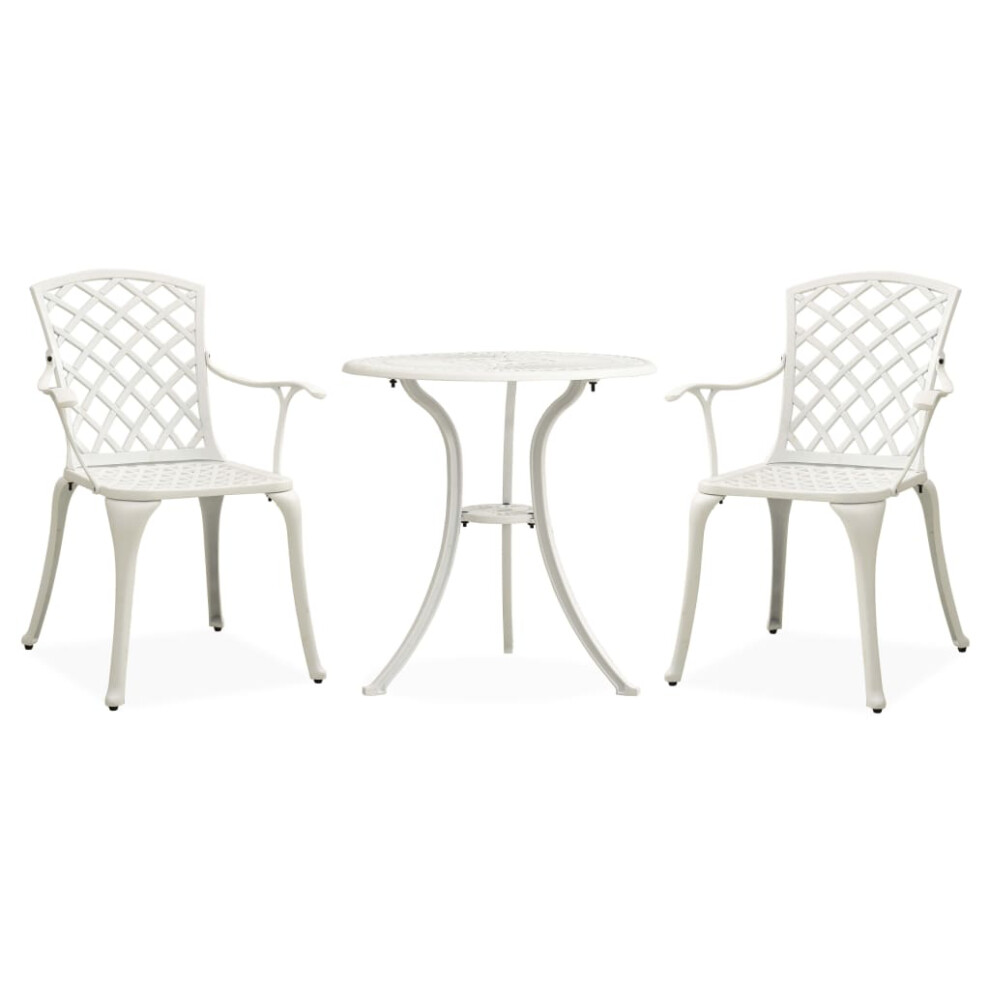 vidaXL Bistro Set 3 Piece Cast Aluminium White Table and Chair Balcony Garden