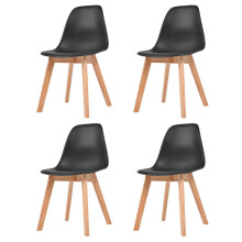 vidaXL 4x Dining Chairs Black Solid Wood Leg Plastic Seat Kitchen Furniture