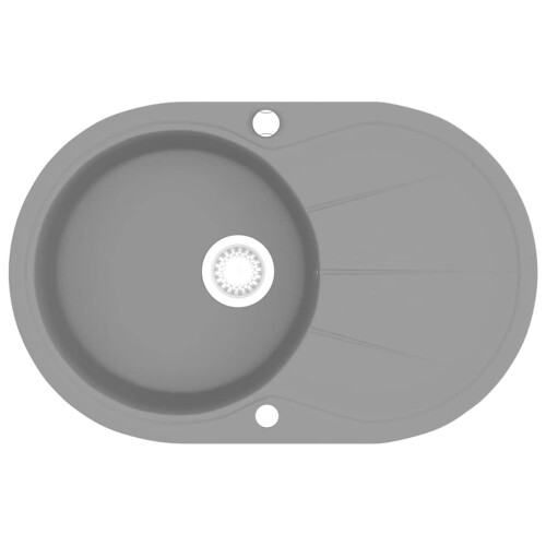 VidaXL vidaXL Granite Kitchen Sink Single Basin Oval Grey Overmount Basket Strainer