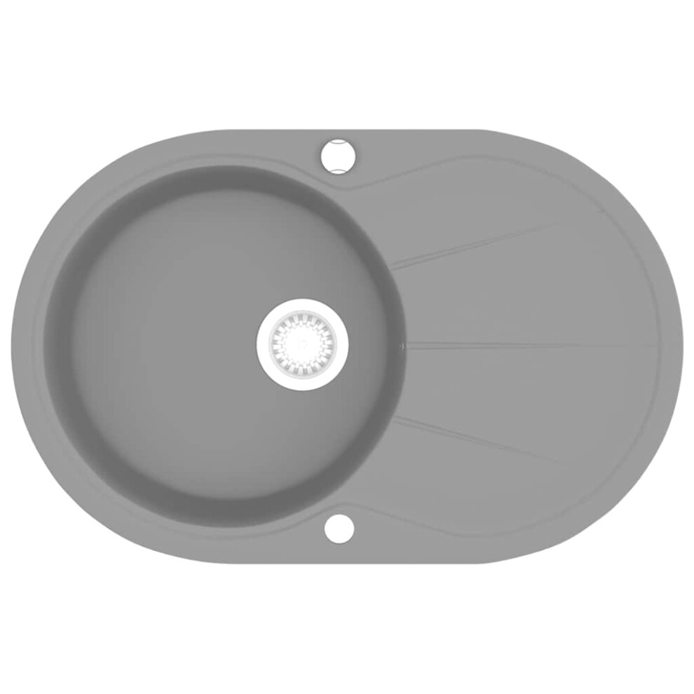 vidaXL Granite Kitchen Sink Single Basin Oval Grey Overmount Basket Strainer