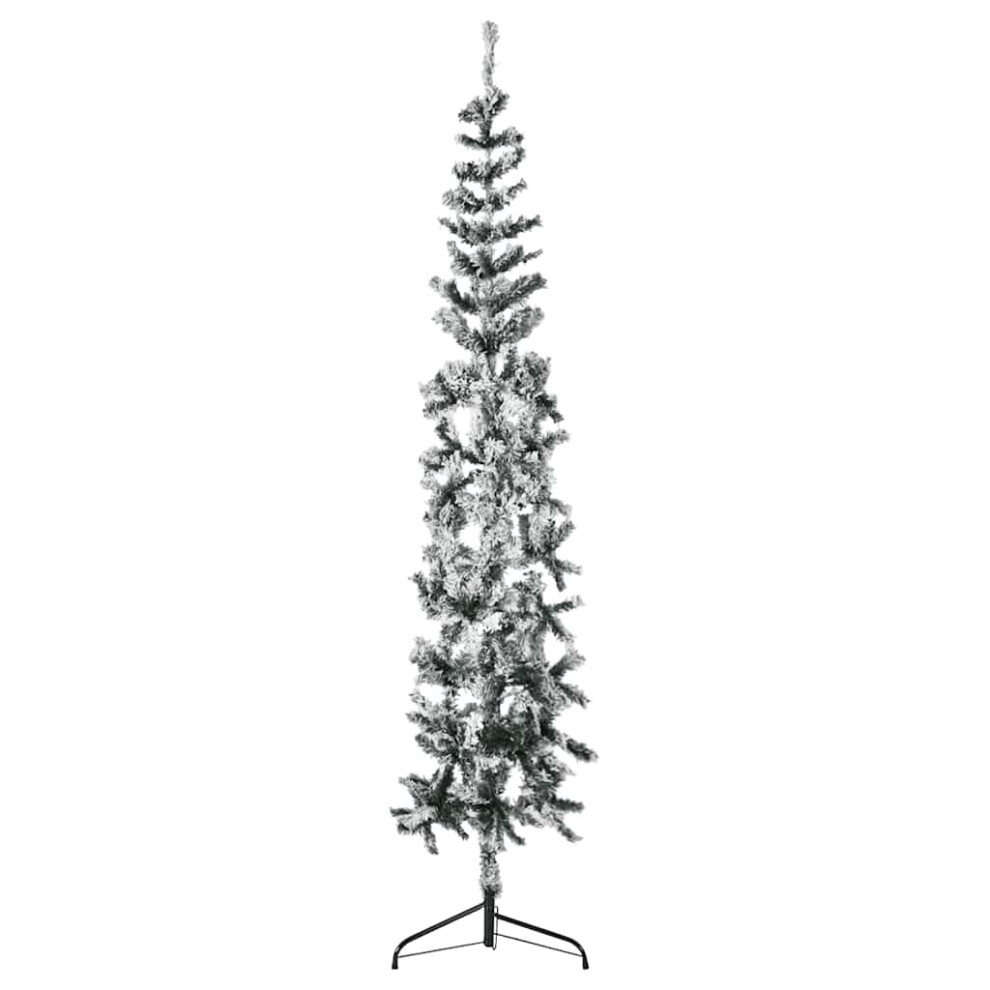 Vidaxl (White And Green, 240 Cm) Slim Artificial Half Christmas Tree With Stand Xmas Artificial Tree White,Green