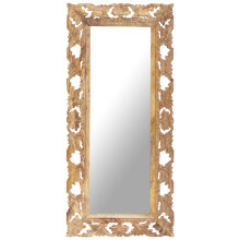 vidaXL Solid Mango Wood Hand Carved Mirror Brown Wooden Hall Makeup Accessory