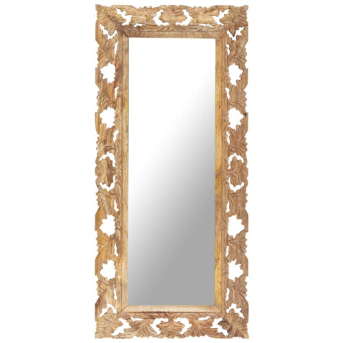 VidaXL vidaXL Solid Mango Wood Hand Carved Mirror Brown Wooden Hall Makeup Accessory