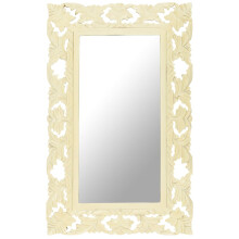 vidaXL Solid Mango Wood Hand Carved Mirror White Wooden Wall Makeup Accessory