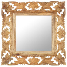 vidaXL Solid Mango Wood Hand Carved Mirror Brown Wall Wooden Makeup Accessory