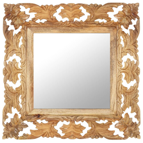 VidaXL vidaXL Solid Mango Wood Hand Carved Mirror Brown Wall Wooden Makeup Accessory