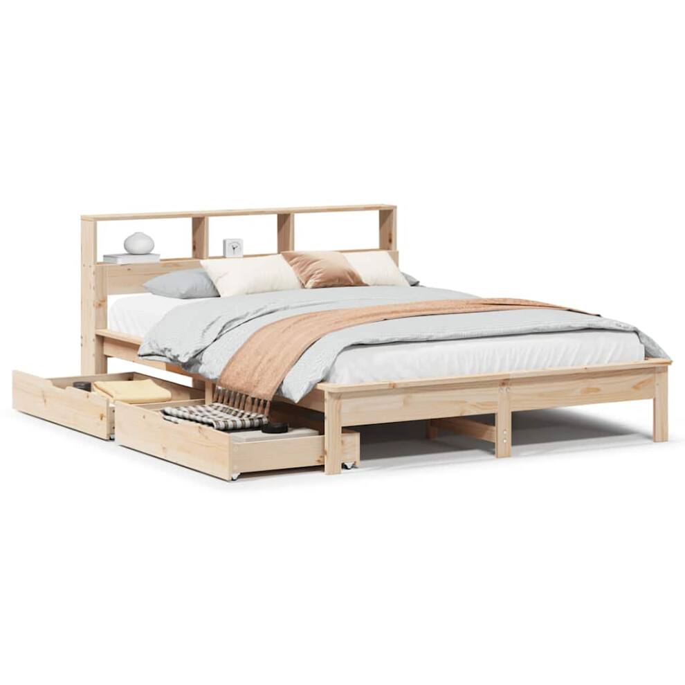 New Vidaxl (Natural, 160 X 200 Cm) Bookcase Bed Without Mattress Bed Solid Wood Pine Brown