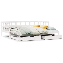 vidaXL Daybed with Trundle & Drawers Sofa Bed White 90x190 cm Solid Wood Pine