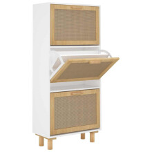 (white) vidaXL Shoe Cabinet Engineered Wood and Natural Rattan Organiser Multi Colours
