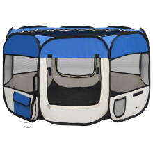 vidaXL Foldable Dog Playpen with Carrying Bag Blue 110x110x58 cm Pet Run Cage