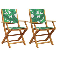 (leaf pattern, 2 pcs) vidaXL Garden Chairs Outdoor Chair Dining Chair Solid Wood Acacia and Fabric