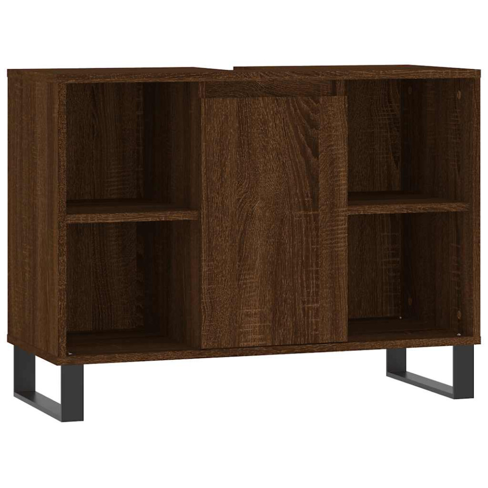 Vidaxl (Brown Oak) Bathroom Cabinet Vanity Unit Highboard Cupboard White Engineered Wood