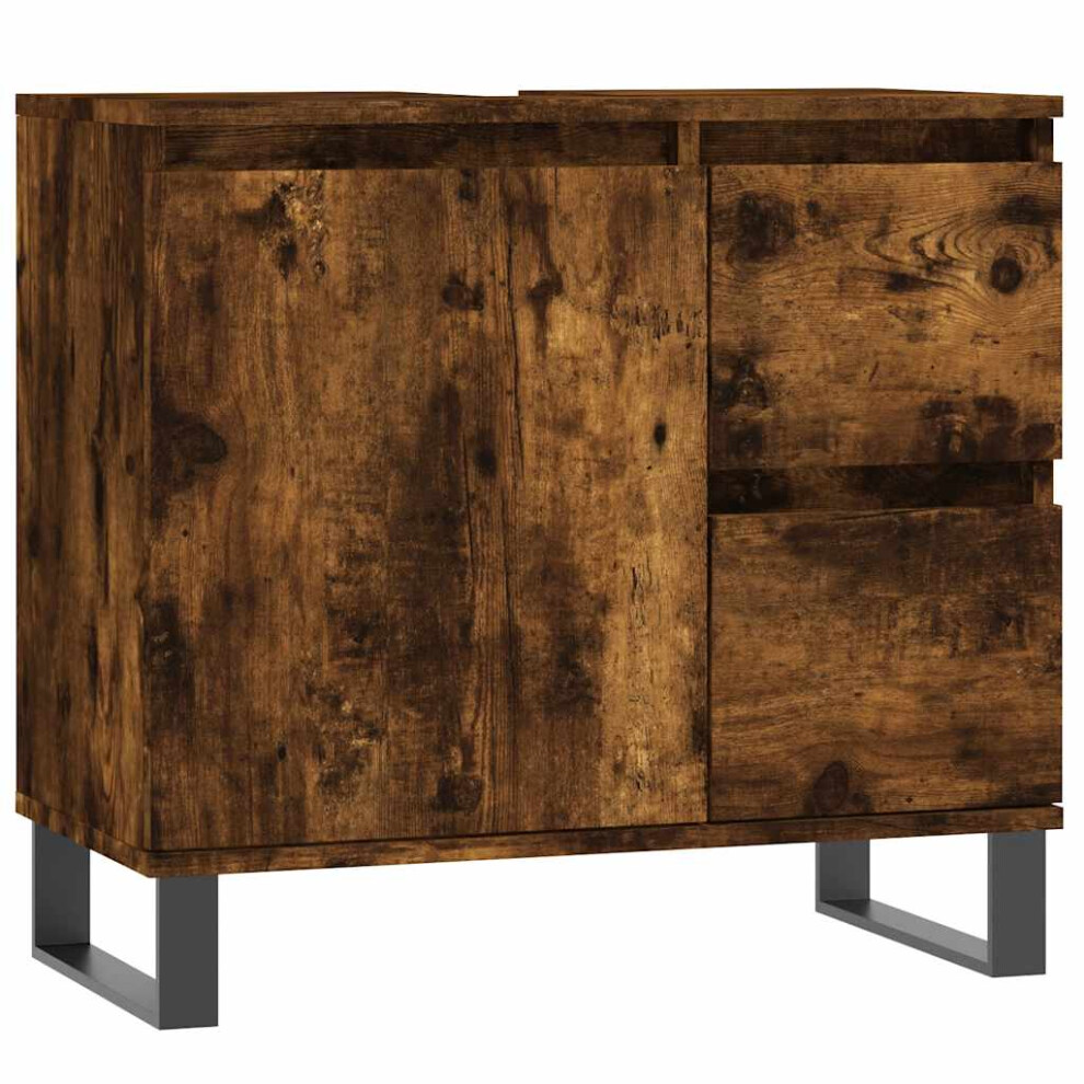 Vidaxl (Smoked Oak) Bathroom Cabinet Vanity Unit Highboard Cupboard White Engineered Wood