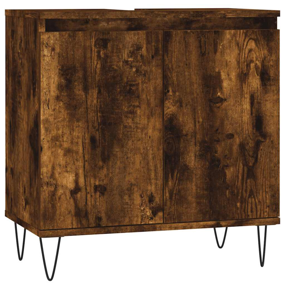 Vidaxl (Smoked Oak) Bathroom Cabinet Vanity Unit Highboard Cupboard White Engineered Wood