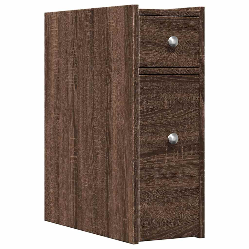 Vidaxl (Brown Oak) Narrow Bathroom Cupboard With Wheels Cabinet Engineered Wood