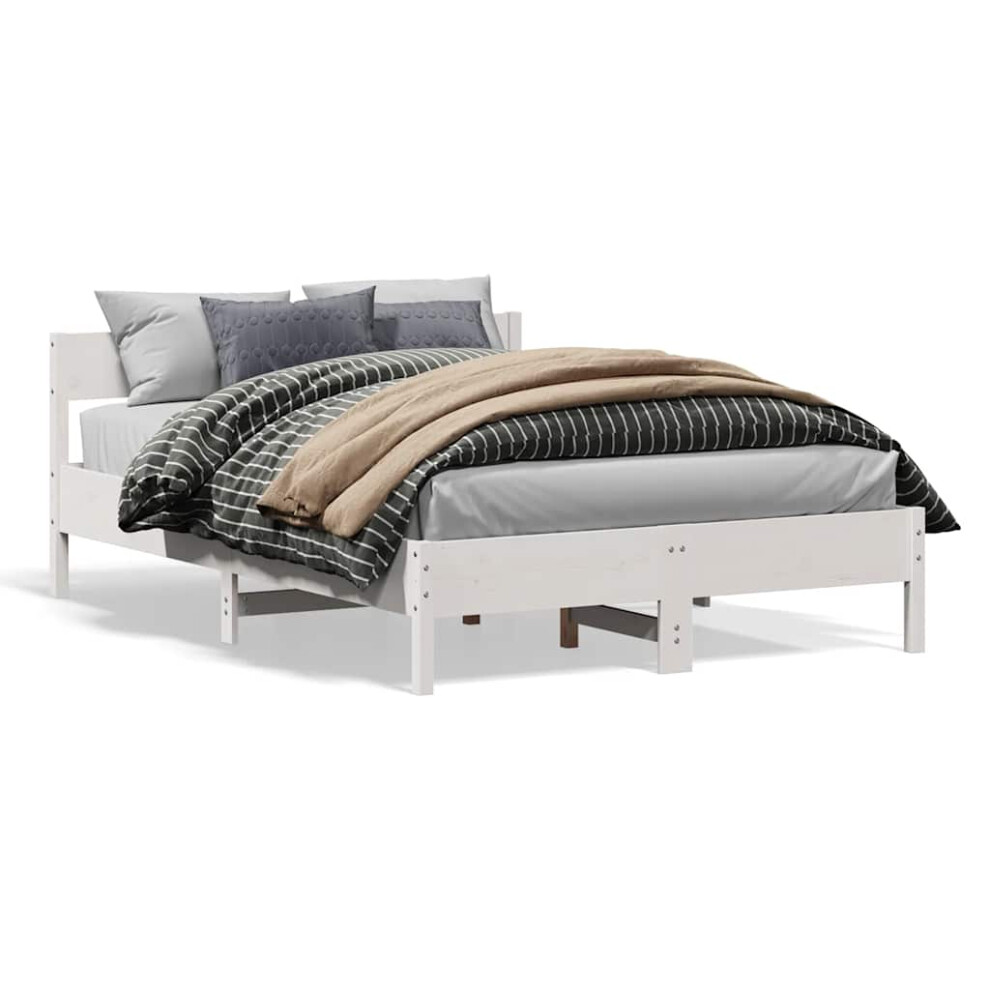 Vidaxl (White, 140 X 200 Cm) Bed Frame With Headboard Bed Base Wax Brown 90X200 Cm Solid Wood Pine