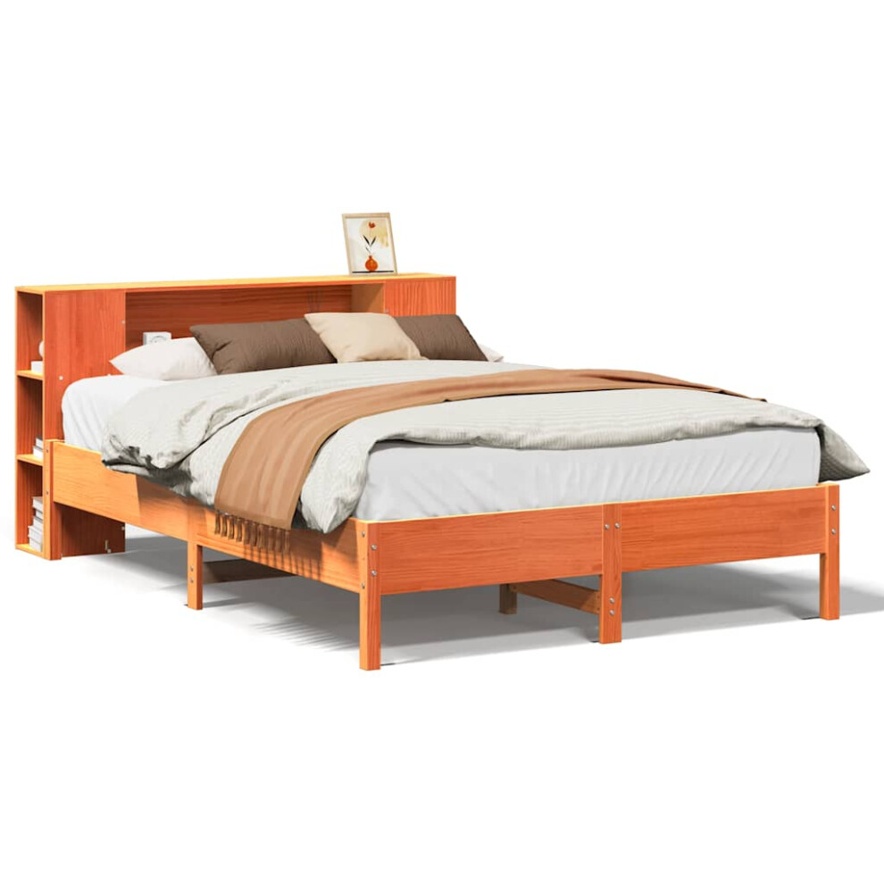 New Vidaxl (Wax 140 X 190Cm) Bookcase Bed Without Mattress Wax Solid Wood Pine Brown