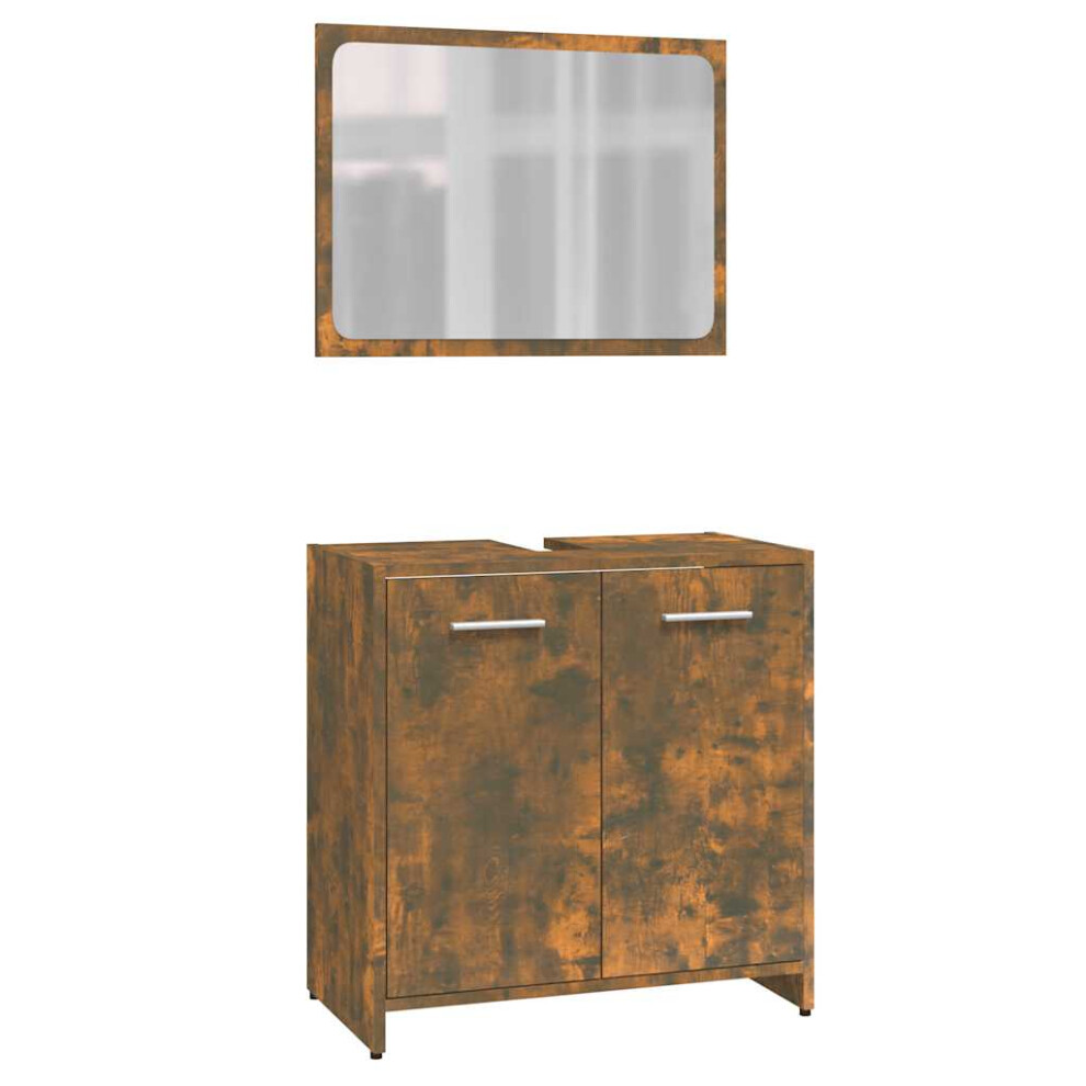 Vidaxl (Smoked Oak) Bathroom Furniture Set Chipboard Storage Unit Cabinet Multi Colours