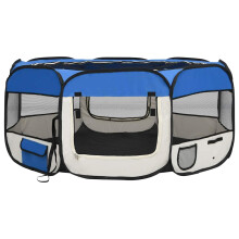 vidaXL Foldable Dog Playpen with Carrying Bag Blue 145x145x61 cm Pet Run Cage