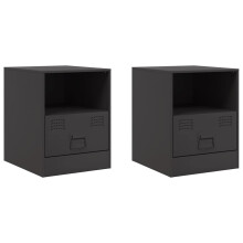 (black, 2 pcs) vidaXL Bedside Cabinet Bedroom Nightstand Side Table Bed Cabinet Black Steel