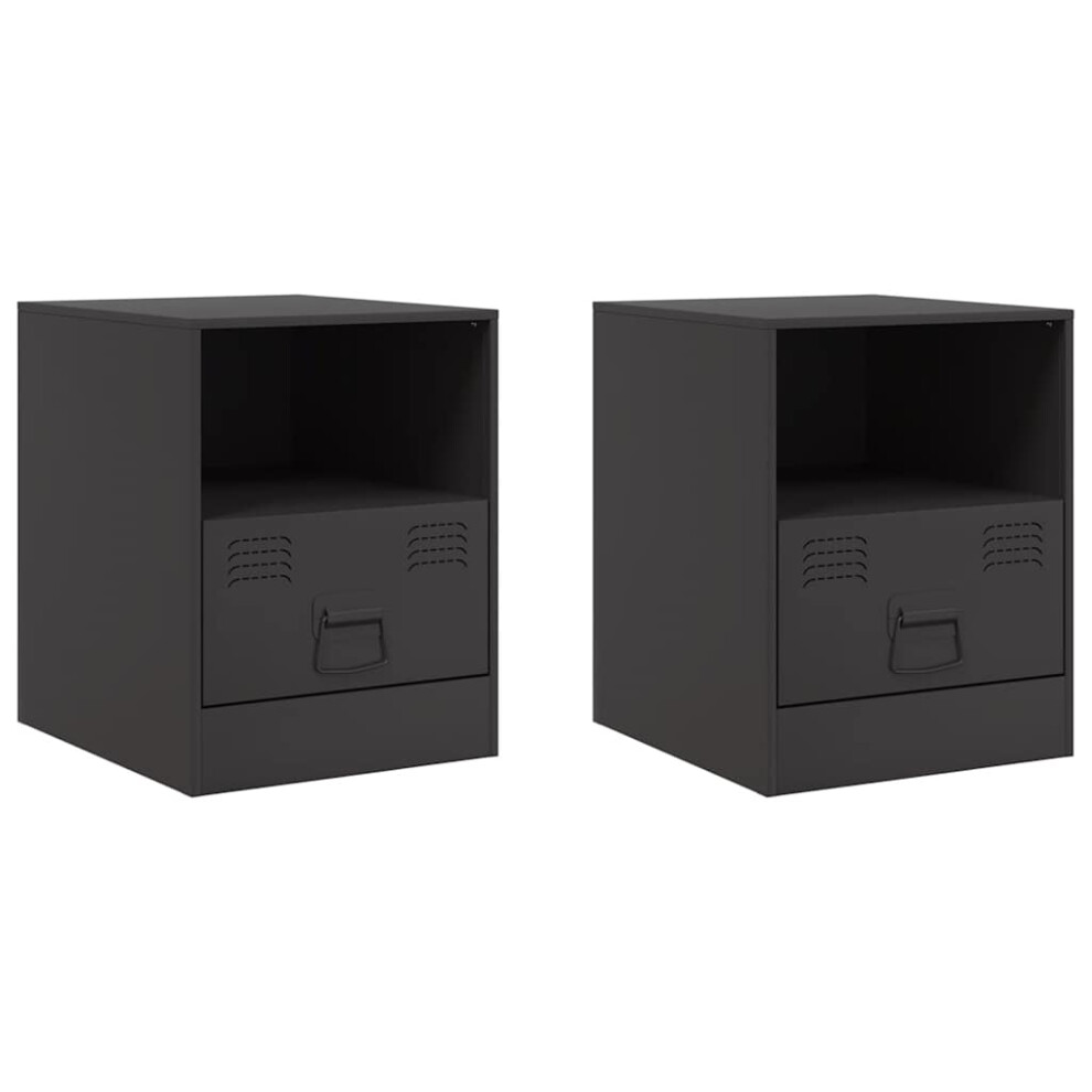 (black, 2 pcs) vidaXL Bedside Cabinet Bedroom Nightstand Side Table Bed Cabinet Black Steel-image-OPC-PDY28WR-NEW