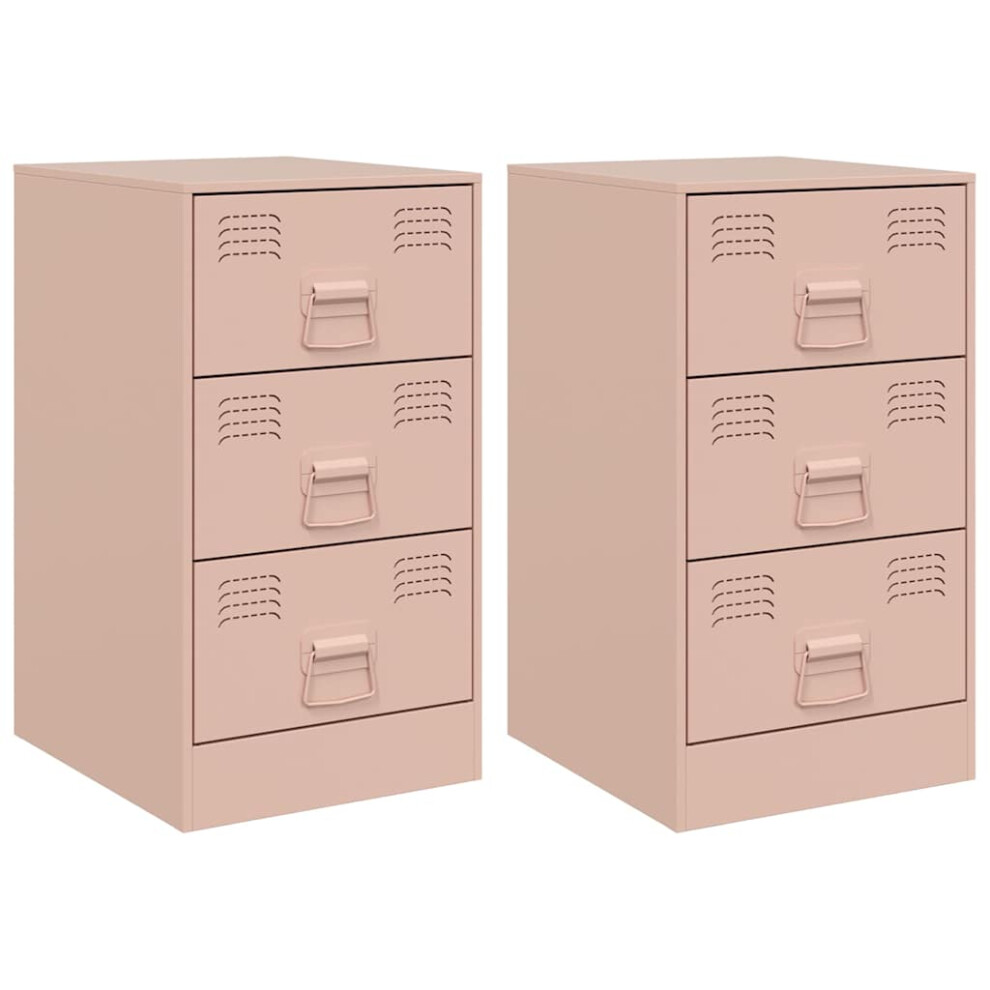 Vidaxl (Pink, 2 Pcs) Bedside Cabinets Nightstand Bed Side Cabinet 2 Pcs Mustard Yellow Steel