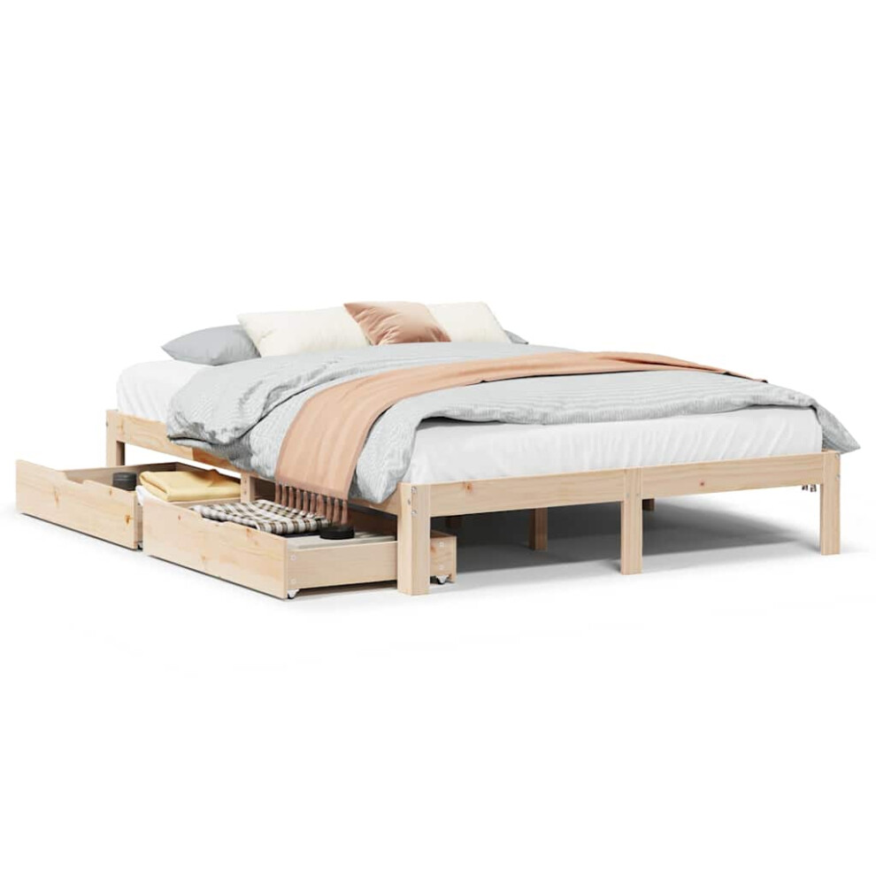 Vidaxl Bed Frame With Drawers Bed Base Bedstead 140X200 Cm Solid Wood Pine