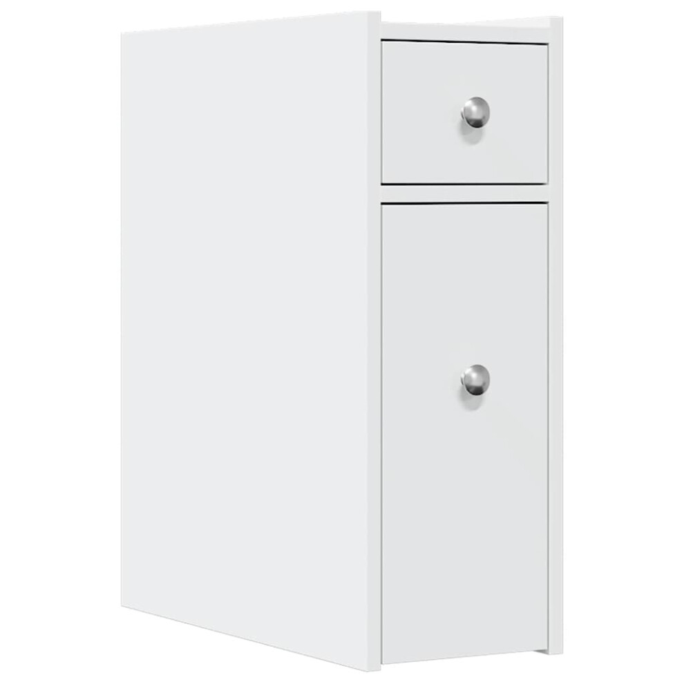 Vidaxl (White) Narrow Bathroom Cupboard With Wheels Cabinet Engineered Wood