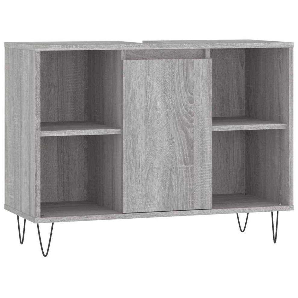 Vidaxl (Grey Sonoma) Bathroom Cabinet Vanity Unit Highboard Cupboard Black Engineered Wood