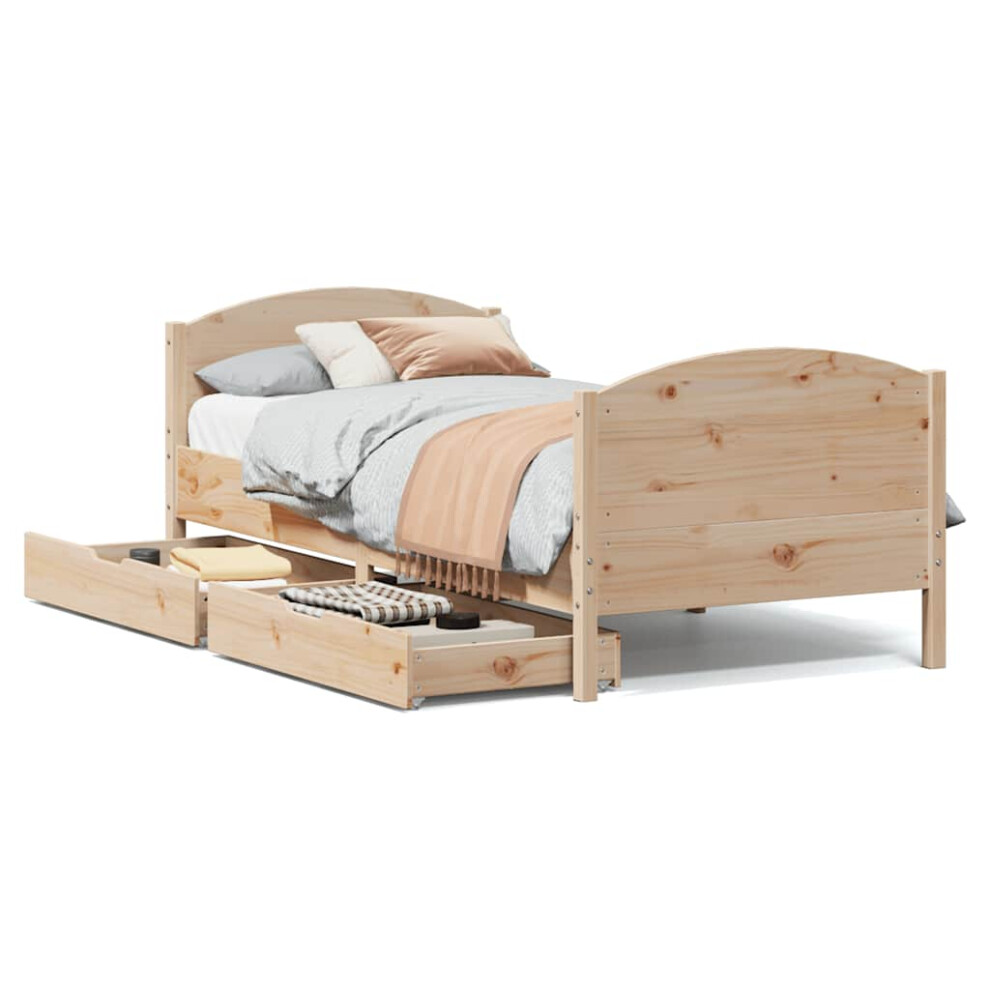Vidaxl (Natural, 75 X 190 Cm) Bed Frame With Headboard Bed Base Bedstead Solid Wood Pine