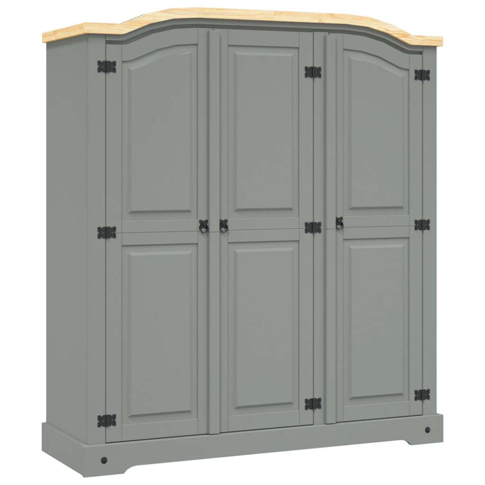 vidaXL Wardrobe Clothes Cabinet Closet Mexican Pine Corona Range 3 Doors Grey