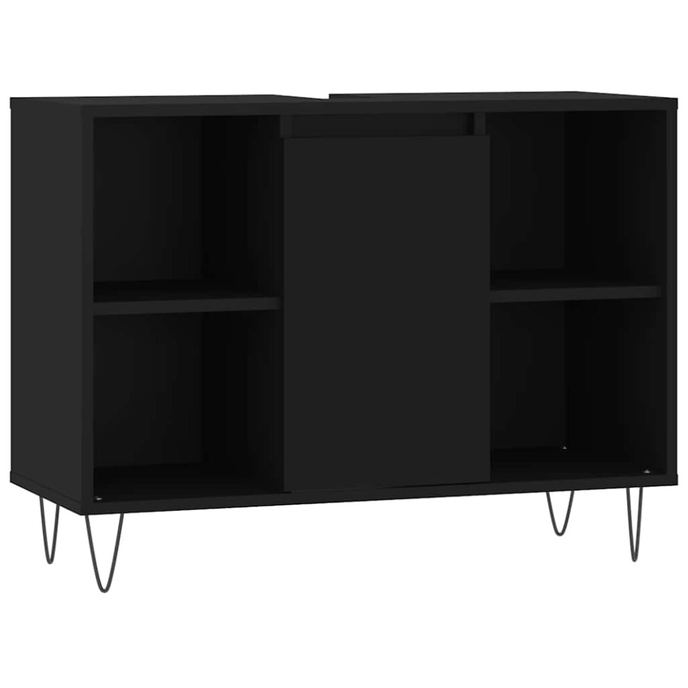 Vidaxl (Black) Bathroom Cabinet Vanity Unit Highboard Cupboard Black Engineered Wood