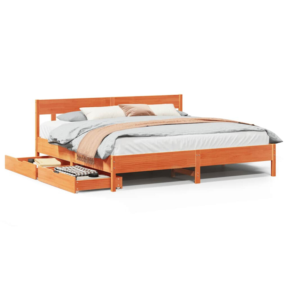 Vidaxl (Wax Brown, 180 X 200 Cm) Bed Frame With Headboard Bed Base Solid Wood Pine
