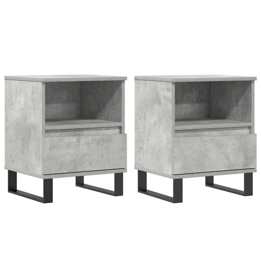 Vidaxl (Concrete Grey, 2 Pcs) Bedside Cabinets Nightstand Side Table Bed Cabinet Engineered Wood