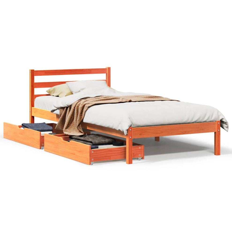 Vidaxl Brown Bed Frame With Drawers Bed Base Wax 90X200 Cm Solid Wood Pine