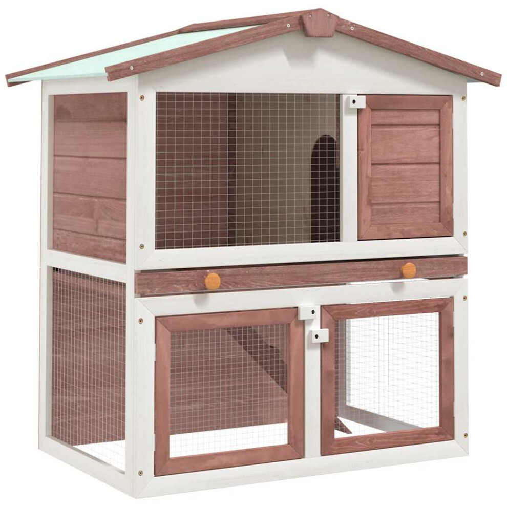 Vidaxl Outdoor Rabbit Hutch 3 Doors Wood Pet House Habitat Cage Carrier Brown