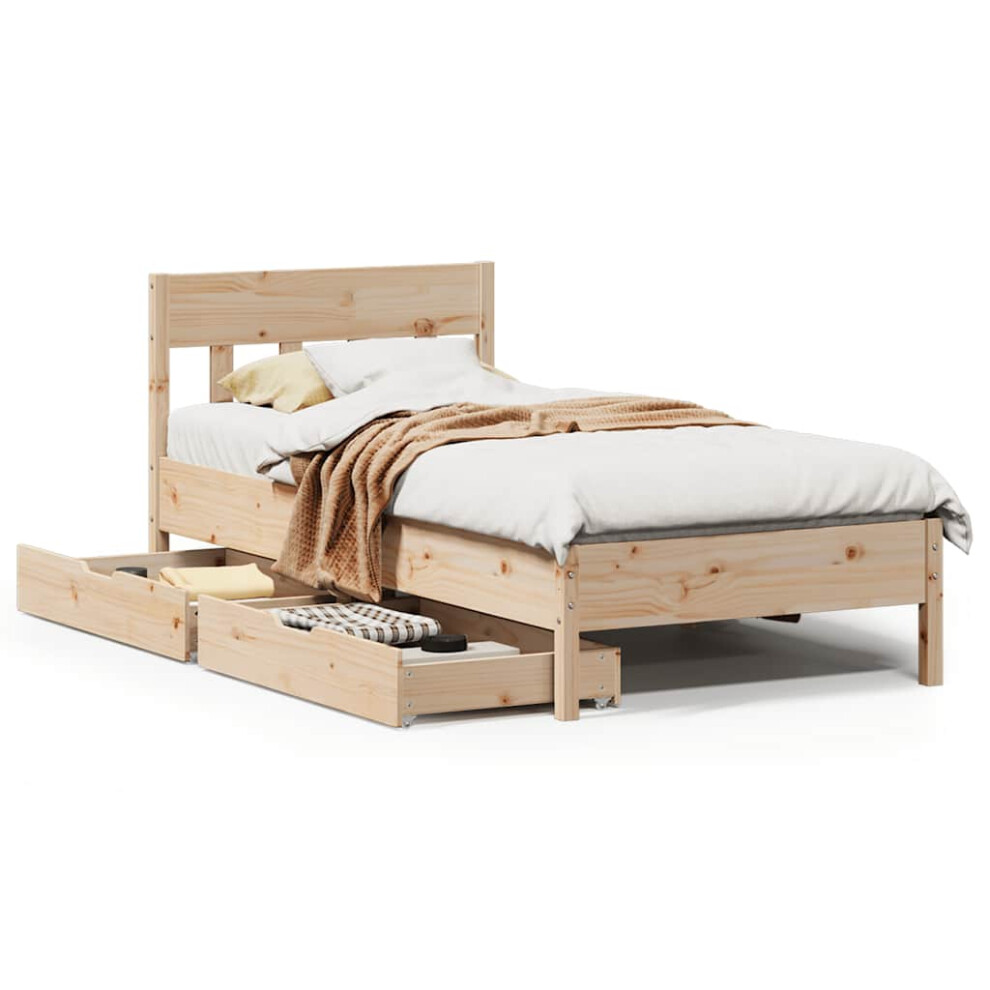Vidaxl (Natural, 75 X 190 Cm) Bed Frame With Headboard Bed Base Solid Wood Pine