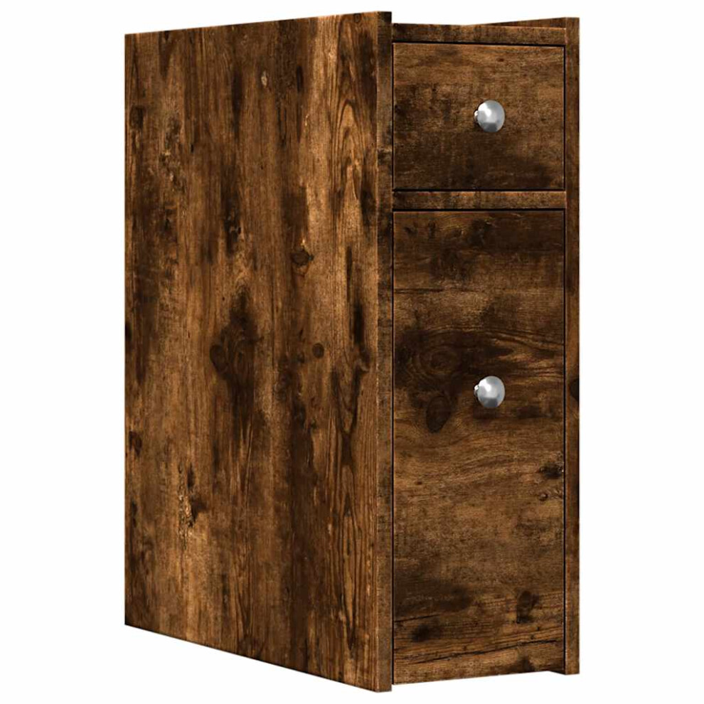 Vidaxl (Smoked Oak) Narrow Bathroom Cupboard With Wheels Cabinet Engineered Wood Brown