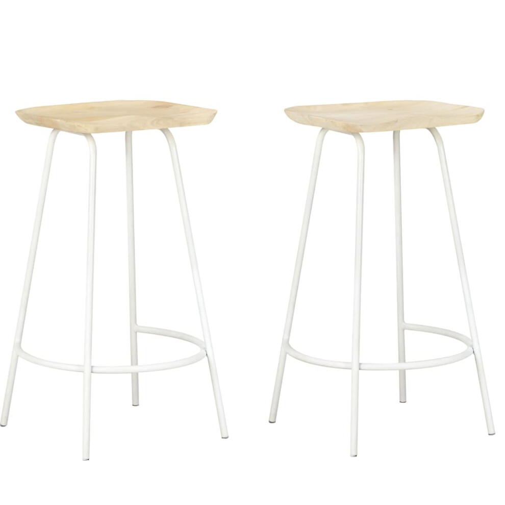 vidaXL 2x Solid Mango Wood Bar Stools Home Furniture Counter Pub Bistro Chairs